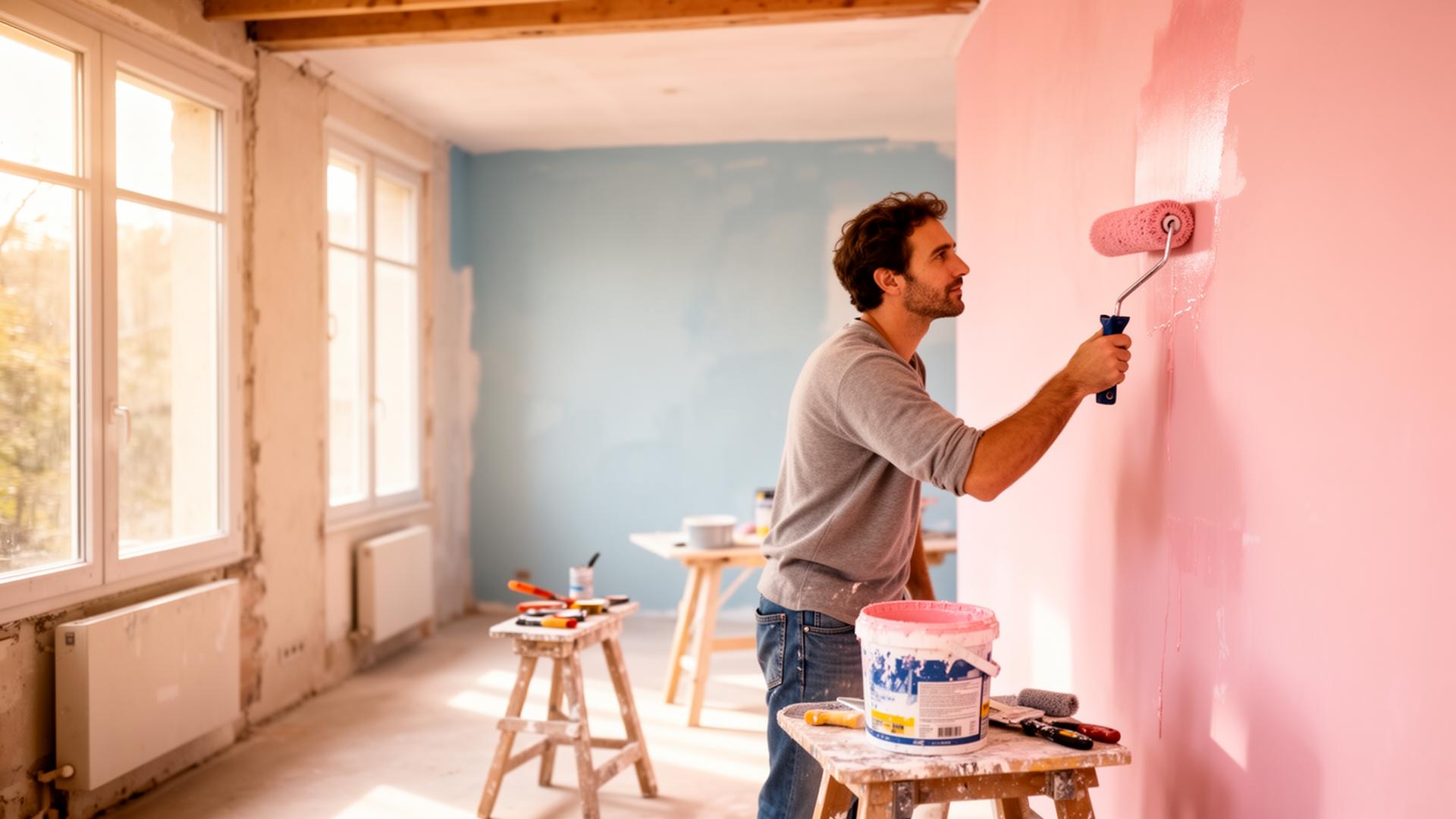 Artisan en pleine rénovation d'un intérieur